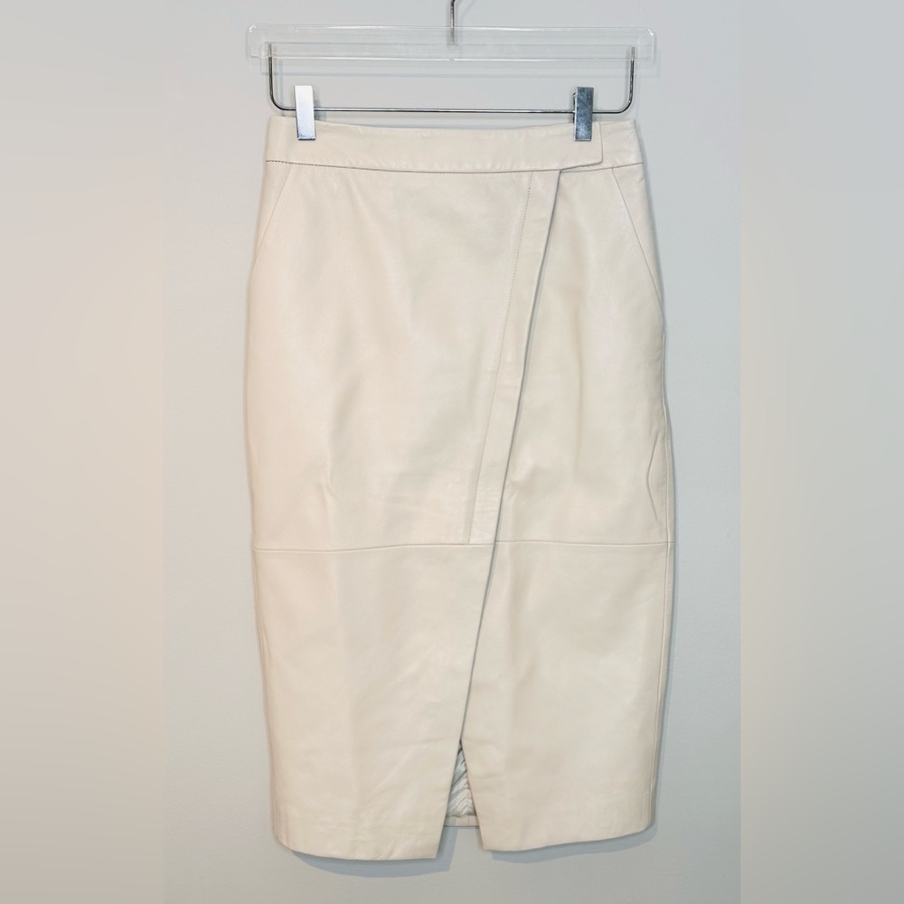 Iris Setlakwe Ivory Cream Beige Leather Midi Pencil Skirt